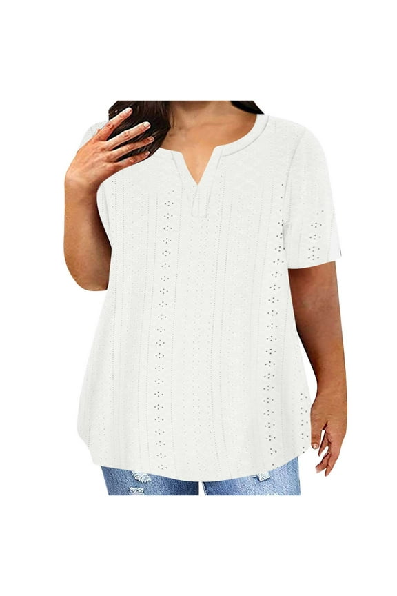 Plus Size Tops for Women Short Sleeve Crewneck Shirts Solid Color T Shirts Plain Basic Tees