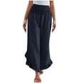 thumbnail image 1 of RQYYD Women Linen Pants Summer Wide Leg Pants Smocked Waist Ruffle Hem Palazzo Pants Boho Flowy Beach Pants with Pocket Plazzo Pants for Women, 1 of 6