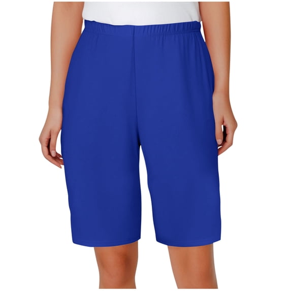 RQYYD Women's Bermuda Long Shorts Sweat Shorts Jersey Knee Length Pull On Lounge Shorts for Summer Blue S