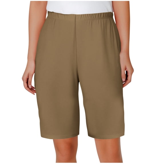 RQYYD Women's Bermuda Long Shorts Sweat Shorts Jersey Knee Length Pull On Lounge Shorts for Summer Brown XL