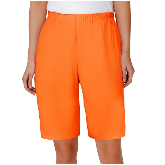 RQYYD Women's Bermuda Long Shorts Sweat Shorts Jersey Knee Length Pull On Lounge Shorts for Summer Orange XL