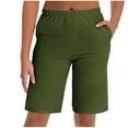 thumbnail image 1 of RQYYD Women's Bermuda Shorts Plus Size Long Casual Summer Knee Length Pull On Lounge Shorts with Pockets Army Green XXL, 1 of 7