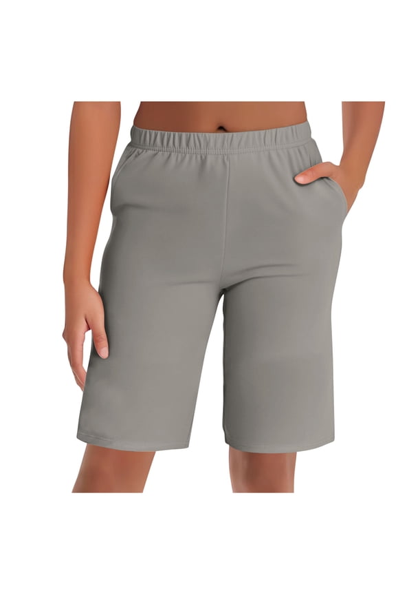 Women's Bermuda Shorts Plus Size Long Casual Summer Knee Length Pull On Lounge Shorts with Pockets Gray XXXL