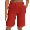 thumbnail image 1 of RQYYD Women's Bermuda Shorts Plus Size Long Casual Summer Knee Length Pull On Lounge Shorts with Pockets Red L, 1 of 7