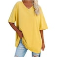 thumbnail image 1 of RQYYD Women's Plus Size V Neck T Shirts Summer Half Sleeve Oversized Tees Casual Loose Fit Tunic Tops, 1 of 6