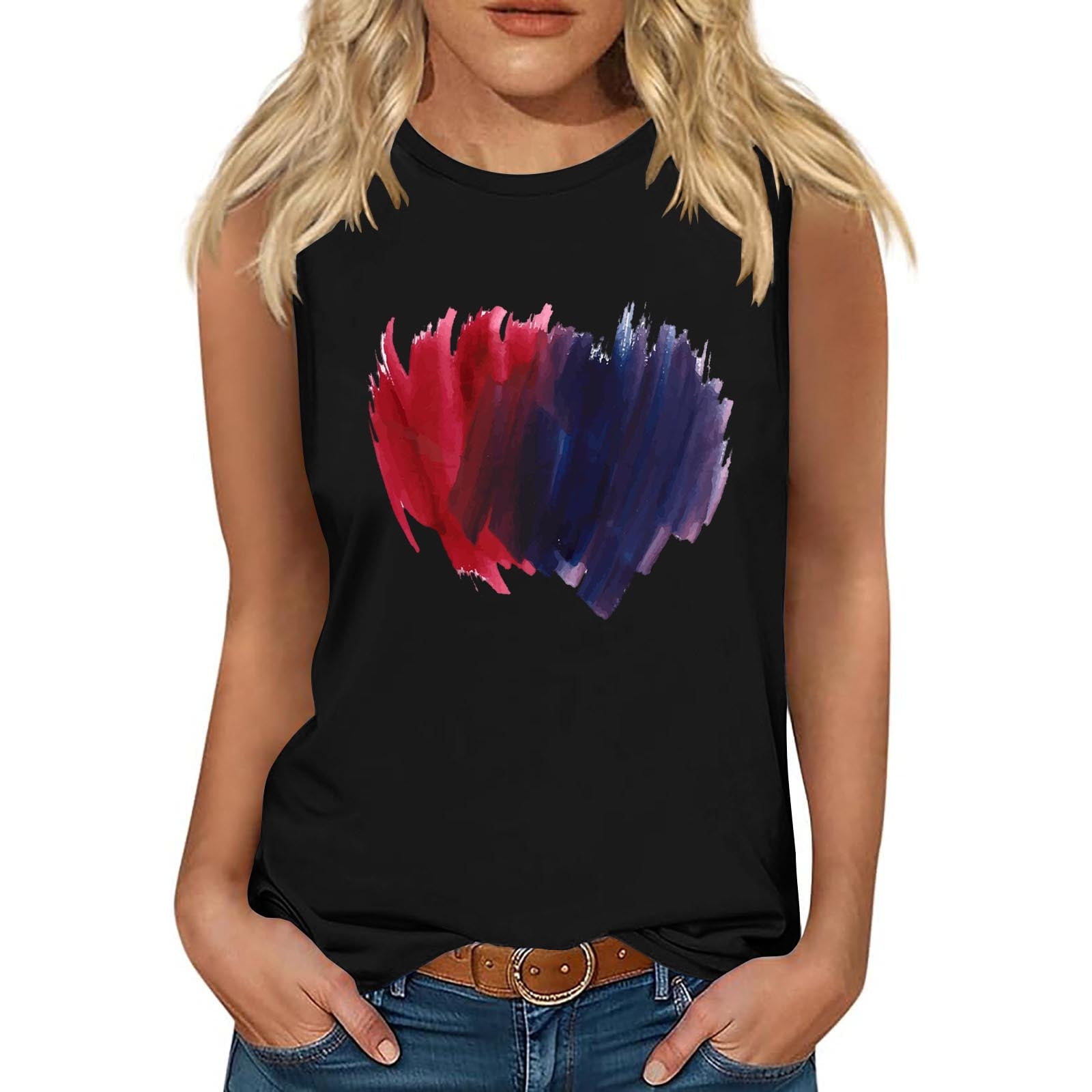 Binshre Women's 4th Of July Tank Top - American Flag Graphic Sleeveless Shirt, Dark Blue, XL