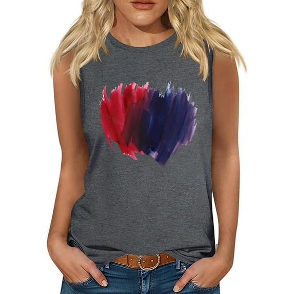 Summer Savings Clearance! RQYYD Womens American Flag Vintage Heart Graphic Tank Tops Summer Casual Loose 4th of July Tanks Vest Sleeveless Patriotic Tops