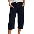 thumbnail image 1 of RQYYD Womens Capri Pants Summer Wide Leg High Waisted Pants Drawstring Casual Trousers with Pockets Dark Blue L, 1 of 6