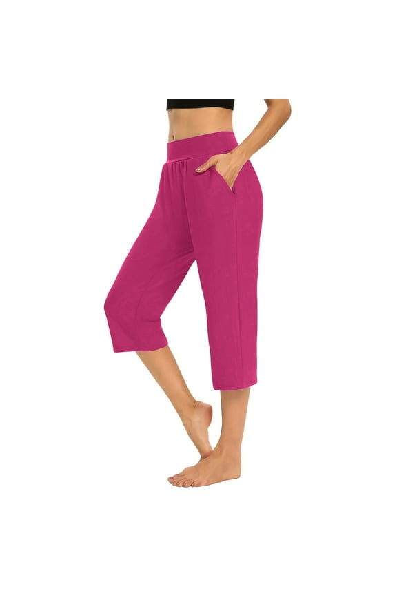 Womens Capri Yoga Pants Loose Comfy Lounge Pajamas Workout Athletic Capris Jersey Joggers Pants with Pockets