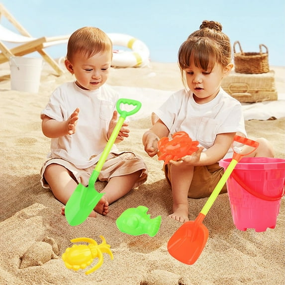 Rciityk Beach Toys, 6 Piece Sand Toys Set Sandbox Toys for Toddlers 3-10 Includes Shovels, Bucket, Sand Molds Beach Vacation Essentials