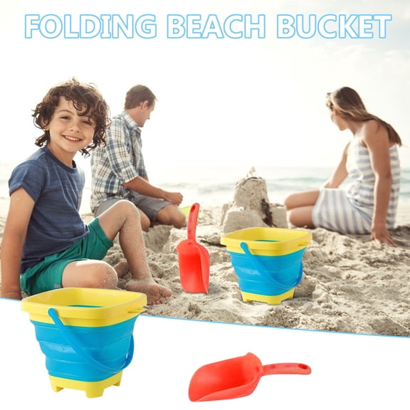 Rciityk Foldable Buckets with 1 Shovels Collapsible Sand Water Bucket Sandbox Soft Plastic Folding Bucket Portable Summer Beach Water Toy