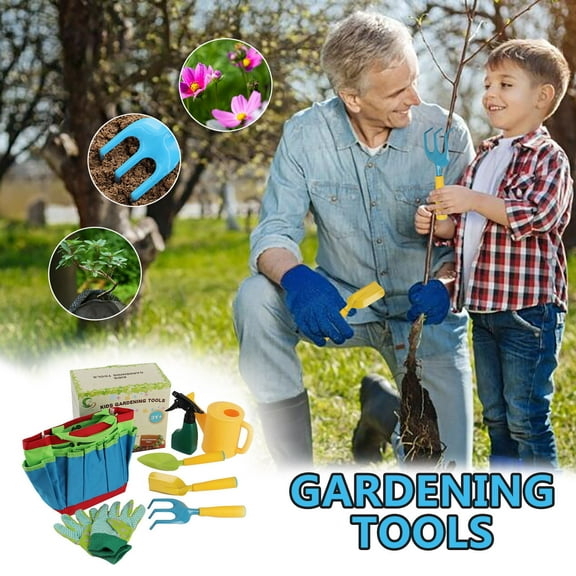 Summer Savings Clearance! Rciityk Kids Gardening Set Toys, Garden Tool Kits for Kids and Toddlers, Includes Two Shovels, Rake, Gloves, Watering Can, Irrigation Can and Tool Bag 7 Pcs