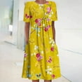 thumbnail image 1 of Rciityk Summer Dresses for Women Beach Vacation Dress Boho Crew Neck Short Sleeve Midi Dress Vintage Floral Print Sundress with Pockets, Yellow XL, 1 of 5