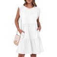 thumbnail image 1 of Rciityk Summer Dresses for Women Casual Loose Ruffle Sleeveless Mini Dresses Beach Party Sundress Solid Color Tank Swing Dress with Pockets, White L, 1 of 8
