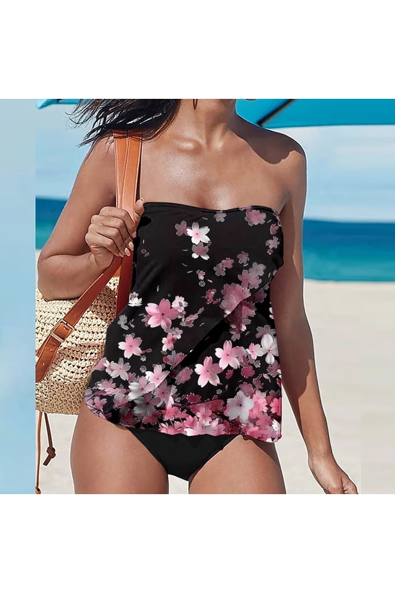 Rciityk Tankini Swimsuits for Women Tummys Control Two Piece Bathing Suits with Bottom Summer Floral Print Swimwear Beachwear, Multicolor#10 L