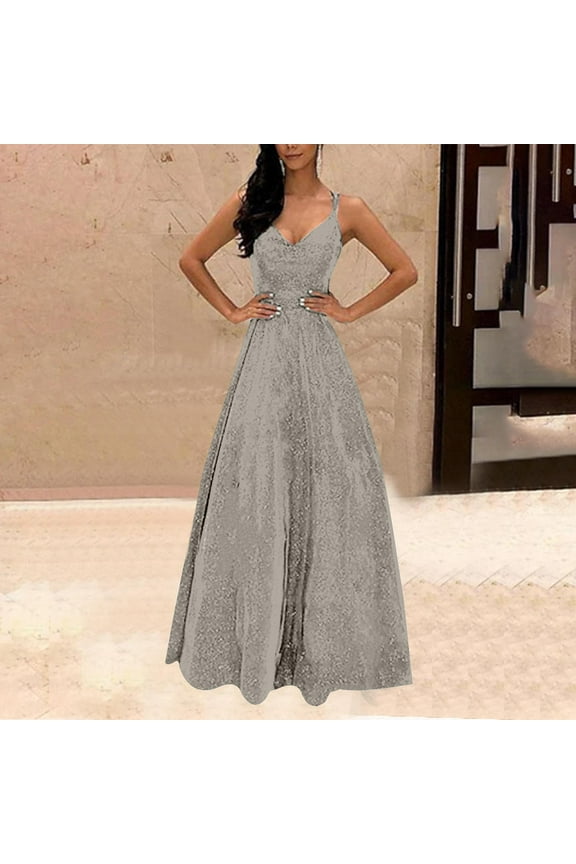 Womens Summer Maxi Dress V Neck Wedding Guest Dresses Formal Elegant Evening Cocktail A Line Swing Long Dresses