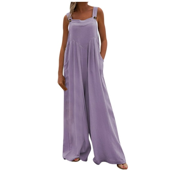 S LUKKC LUKKC Women's Casual Loose Overalls Jumpsuits One Piece Sleeveless Wide Leg Long Pant Rompers With Pockets For Summer Outfits 2024