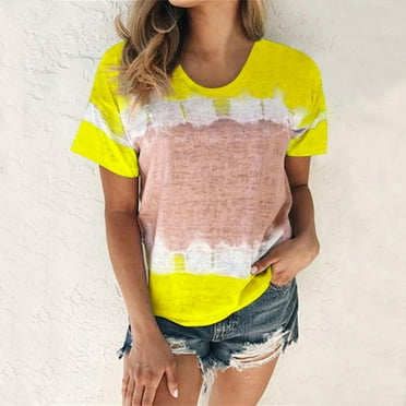 Summer Savings Clearance SHOPESSA Summer Tops for Women 2022 Casual O-Neck Short Sleeve Buttons Tees Floral Printing Loose Shirt Tops for Beach Party
