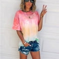 thumbnail image 1 of Summer Savings Clearance SHOPESSA Summer Tops for Women 2025 Slim V Neck Short Sleeve Casual Printing Basic Lace Tops for Beach Party, 1 of 4
