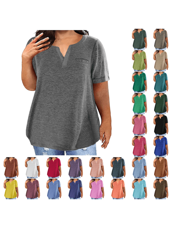 Summer Women Blouses Sawvnm Plus Size Tops For Women Sexy V-Neck Blouse Lace Casual Loose Summer Short Sleeve Blouse