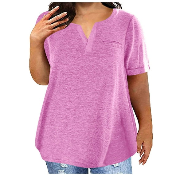 Summer Women Blouses Sawvnm Plus Size Tops For Women Sexy V-Neck Blouse Solid Casual Loose Summer Short Sleeve Blouse