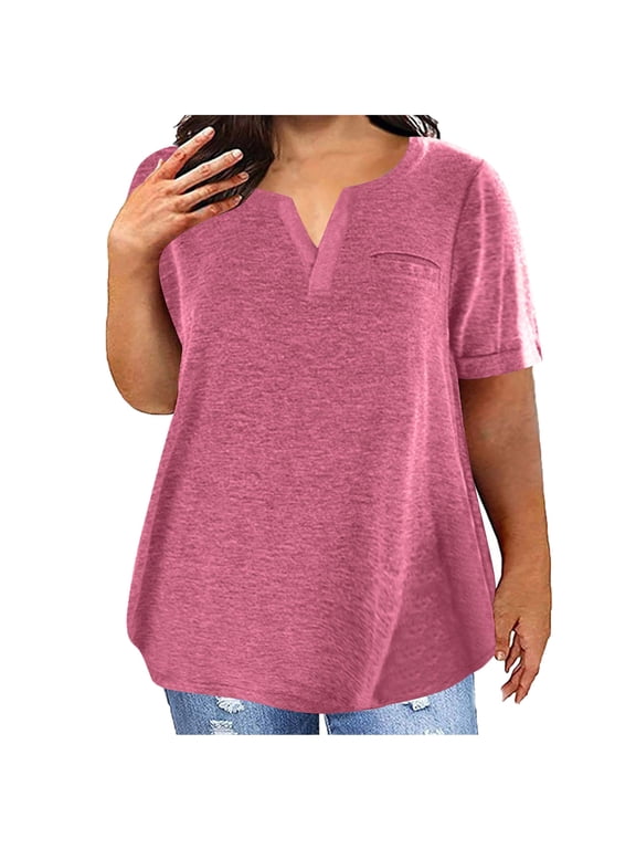Summer Women Blouses Sawvnm Plus Size Tops For Women Sexy V-Neck Blouse Solid Casual Loose Summer Short Sleeve Blouse