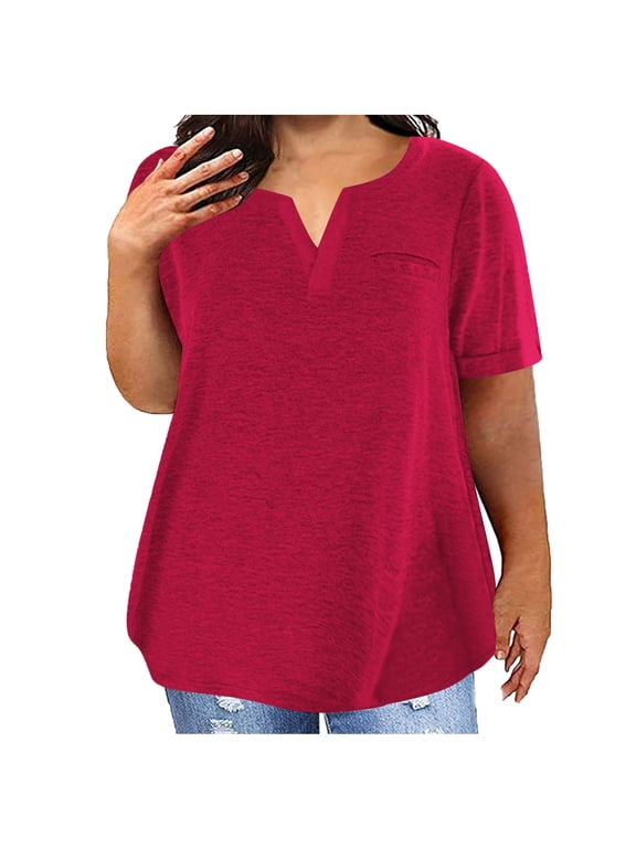 Summer Women Blouses Sawvnm Plus Size Tops For Women Sexy V-Neck Blouse Solid Casual Loose Summer Short Sleeve Blouse