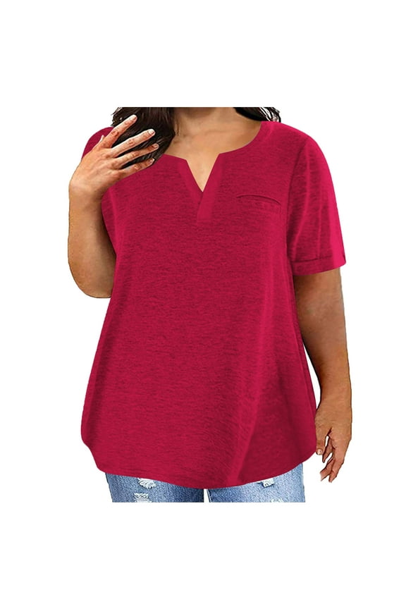 Summer Women Blouses Sawvnm Plus Size Tops For Women Sexy V-Neck Blouse Solid Casual Loose Summer Short Sleeve Blouse