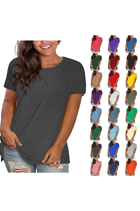 Summer Women Blouses Sawvnm Summer Tops for Women 2026 Spring Printed Mid-length 3/4 Sleeves O-Neck Casual Tee Tops T-shirt for Beach Party