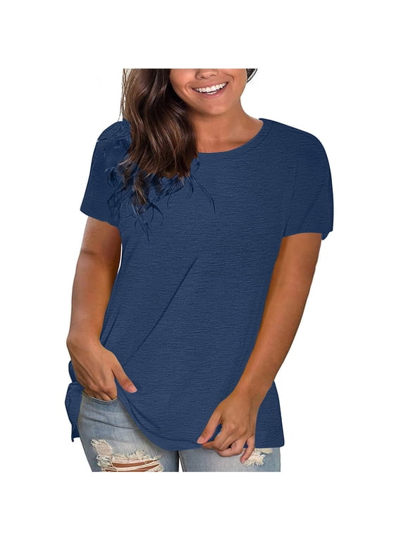 Womens Short Sleeve Crew Neck T-Shirt Loose Fit Casual Basic Tee
