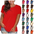 thumbnail image 1 of Summer Women Tops Sawvnm Summer Tops for Women's Fashion Solid Round Neck Short Sleeve T-shirt Blouse Loose Tops for Beach Party Red 2XL, 1 of 6