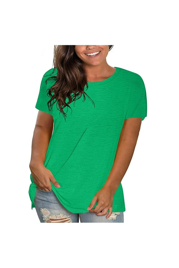 Summer Women Tops Sawvnm Summer Tops for Women's Fashion Solid Round Neck Short Sleeve T-shirt Blouse Loose Tops for Beach Party Light Green 3XL