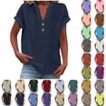 thumbnail image 1 of Summer Gift Sawvnm Women's Tops Fashion Solid Button Shirt Female V-Neck Loose T-shirt Blouse Christmas Gift Navy 2XL, 1 of 7