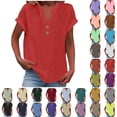 thumbnail image 1 of Summer Gift Sawvnm Women's Tops Fashion Solid Button Shirt Female V-Neck Loose T-shirt Blouse Christmas Gift Red 2XL, 1 of 6