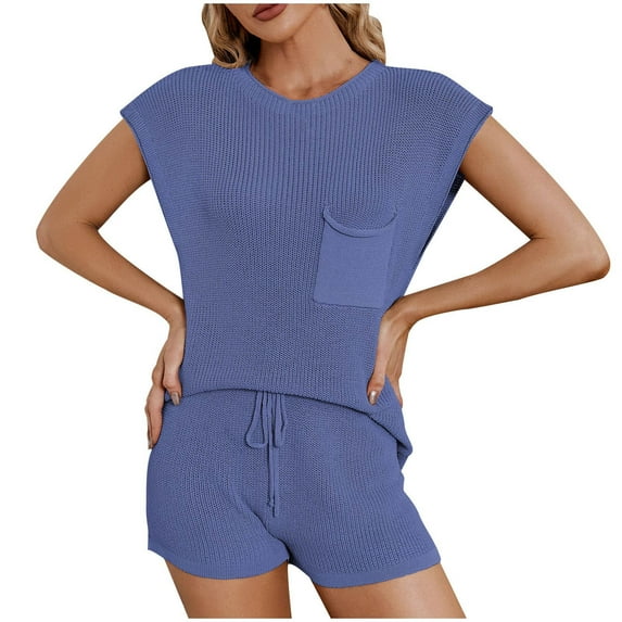 Summer Savings Clearance Sets! Xihbxyly 2 Piece Shorts Set for Women, Women's Tie-Dye Set Two-Piece Outfits V-Neck Blouse Short Sleeve Tops T Shirts Shorts Set Navy S