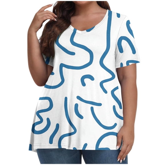 Short Sleeve Teen Tops Womens Tops Trendy Casual Print V Neck T Shirts for Women Tshirts Shirts