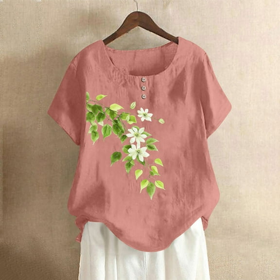 Short Sleeve Womens Tops Womens Tops Summer Short Sleeve Womens Graphic T-Shirts Loose Fit Flowers Womens Tops Short Sleeve
