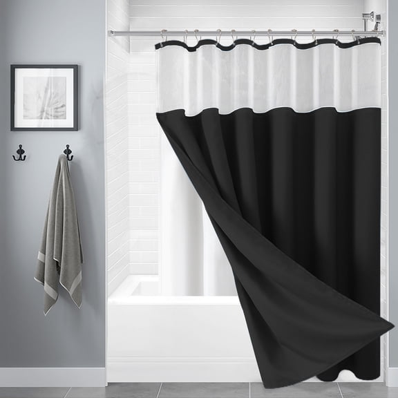Summer Savings Clearance! Shower Curtain, InsCrazy 3 in 1 Weave Shower Curtain and Clear Liner Set with 12 Stainless Steel Hooks Double Sided for Bathroom Heavy Duty Polyester Fabric Shower Cur