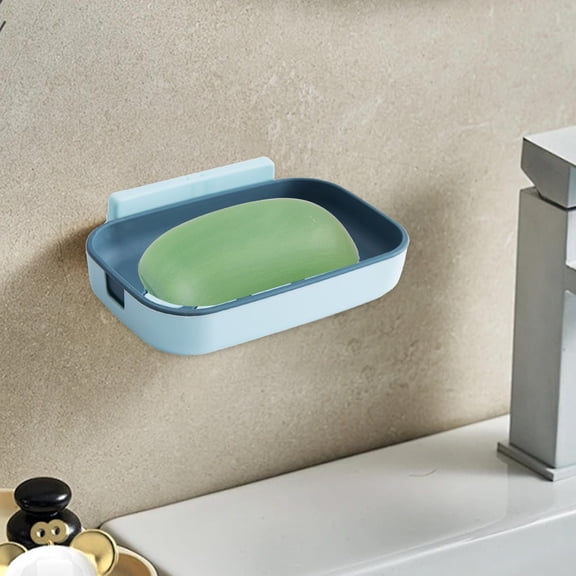Soap Dish for Bathroom QTOCIO Soap Box Wall Mounted Bathroom Hole Less Soap Dish Bathroom Shelf Household Soap Draining Box Wall Mounted Strong Bearing Weight
