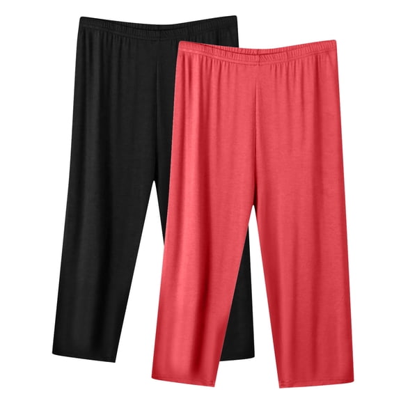 Stamzod 2-Pack: Womens Capri Pants Soft Elastic Waist Sweatpants Summer Solid Color Casual Capris with Drawstring (Available In Plus Size) Red XXXXL