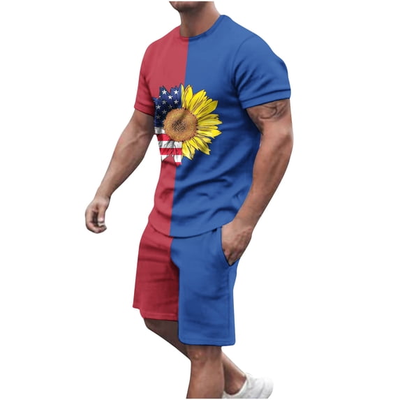 Summer Savings Clearance Stamzod 4Th Of July Men'S Short Sets Short Sleeve 2 Piece Outfit Casual Track Suits Patchwork Sweatsuits Suitable For Running