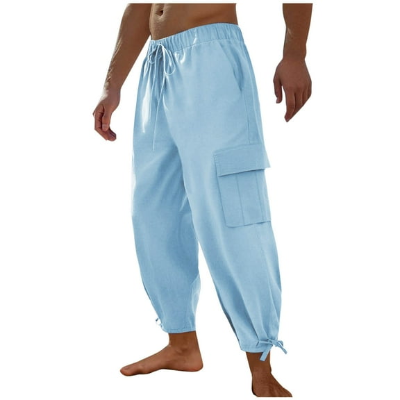 Stamzod Baggy Sweatpants with Pockets Fashion Solid Color Summer Stretch Waist Straight Cargo Pants Daily Casual Cargo Sweatpants for Men Light Blue S
