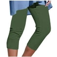 thumbnail image 1 of Stamzod Beach Leggings for Women Fashion Solid Color Summer Stretch Waist Capri Leggings Casual Slim Fitting Plus Size Capri Pants for Women Army Green B XL, 1 of 5