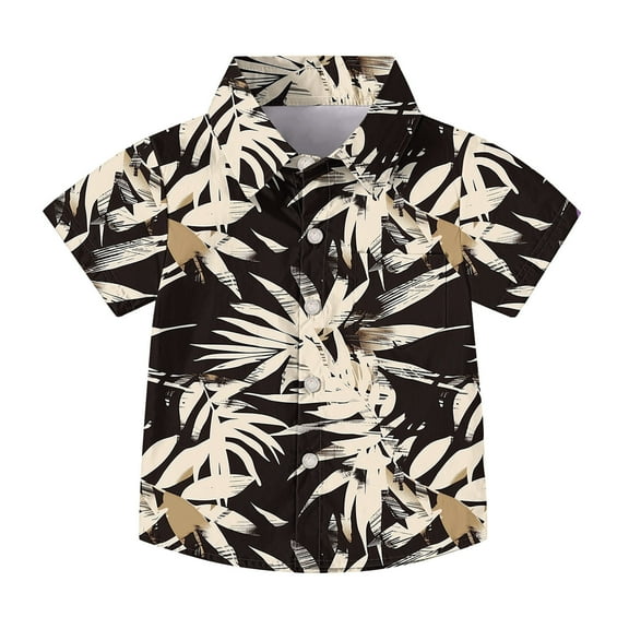 Stamzod Boys Button Down Shirt Short Sleeve Hawaiian Shirt Summer Printed Boys Button Down Shirt Casual Loose Boys Clothes with Pocket Beige B 3 Years
