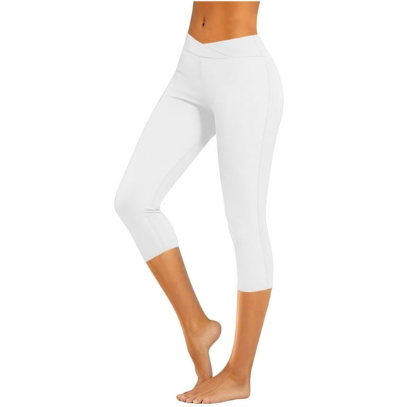 Summer Savings Clearance! Stamzod Capri Leggings for Women Summer Solid Color High Waisted Stretch Leggings Casual Slim Fitting Plus Size Capris for Women White B XXXL