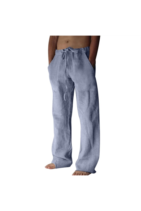 Cotton Linen Pants Men Men's Pants Loose Straight-Legs Drawstring Waist Home Pant Comfy Fashion Beach Yoga Men Pants