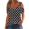 thumbnail image 1 of Stamzod Fashion Cold Shoulder Short Sleeve Crewneck Summer Tops Casual Loose Fit Graphic Tee Top Loungewear Beach Vacation Clothes for Women Black B L, 1 of 6