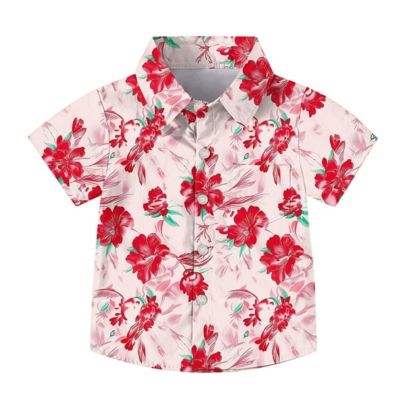 Stamzod Girls Hawaiian Shirt Fashion Tropical Printing Summer Girls Clothes with Pocket Casual Loose Short Sleeve Vacation Beach Button Down Shirt Red C 6 Years