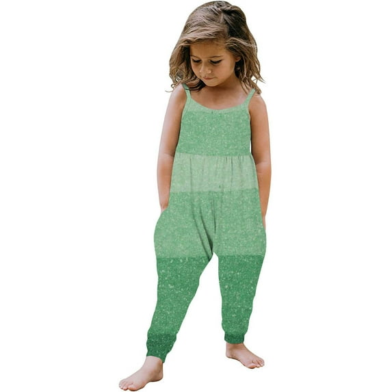Summer Savings Clearance! Stamzod Girls Jumpsuit summer Romper Sleeveless Cute Long Pants Casual Patchwork print Overalls with Side Pockets 1-6Y