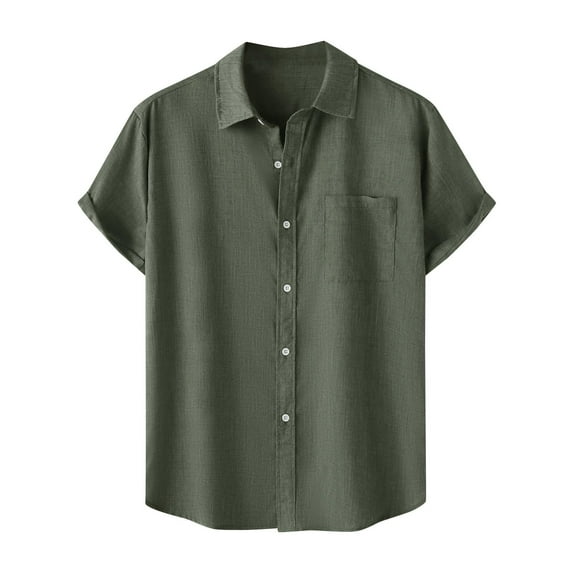 Stamzod Men Cotton Shirt Casual Short Sleeve Hippie Tops Summer Vacation Beach Shirt with Pocket Plus Size Dress Shirts for Men